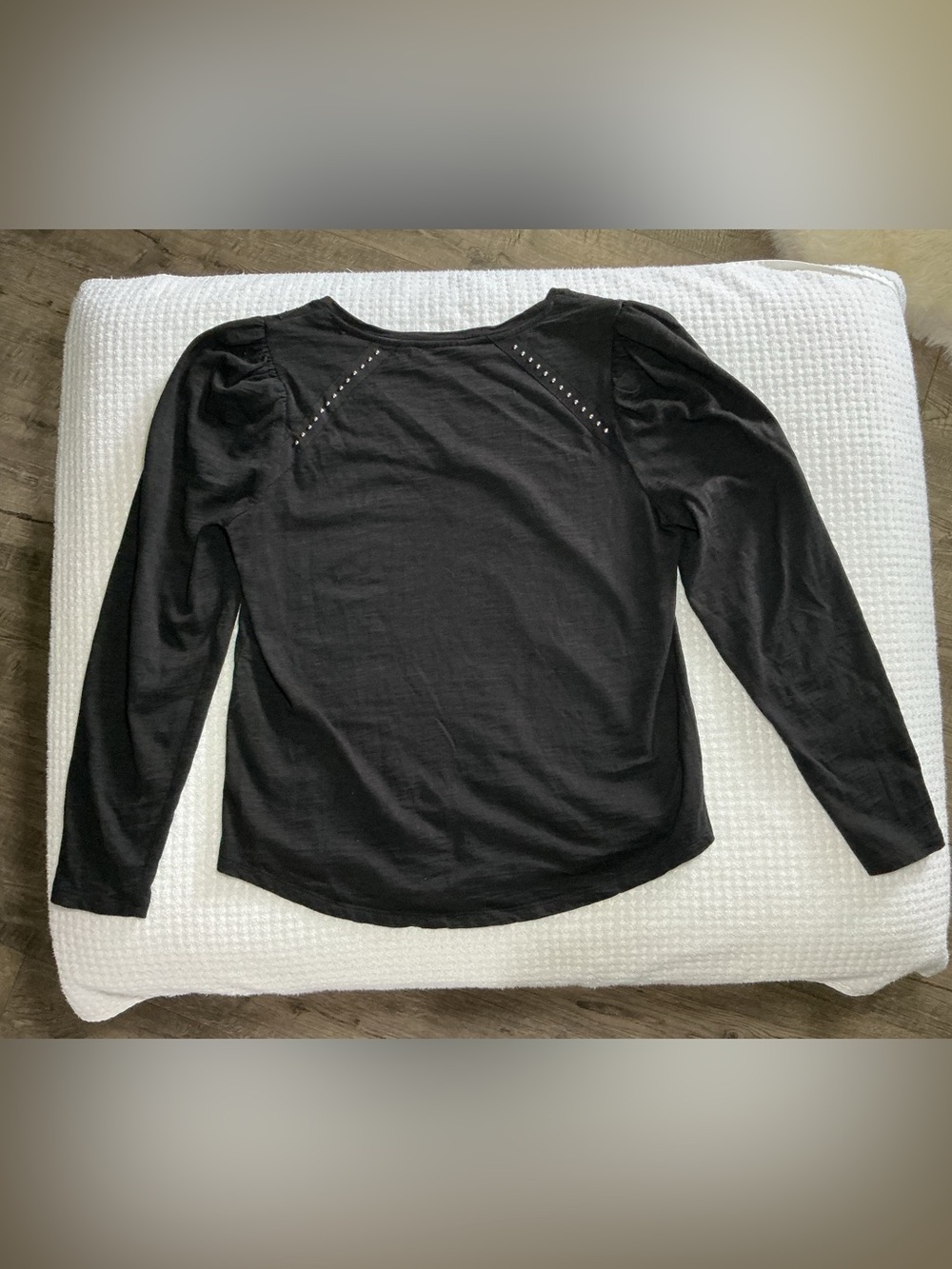 Chico's Black V-Neck Long Sleeve Top with Stud Trim - Picture 2 of 8